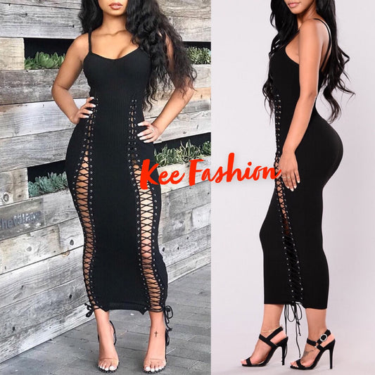 Black Sexy Lace Me Up Dress