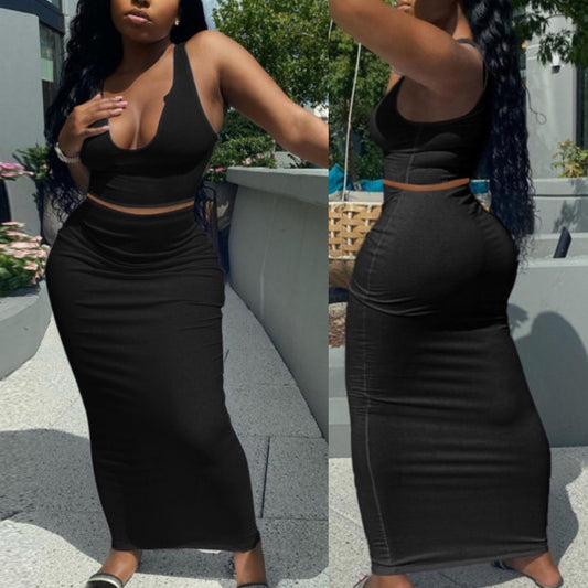 Black Two Piece Skirt Set