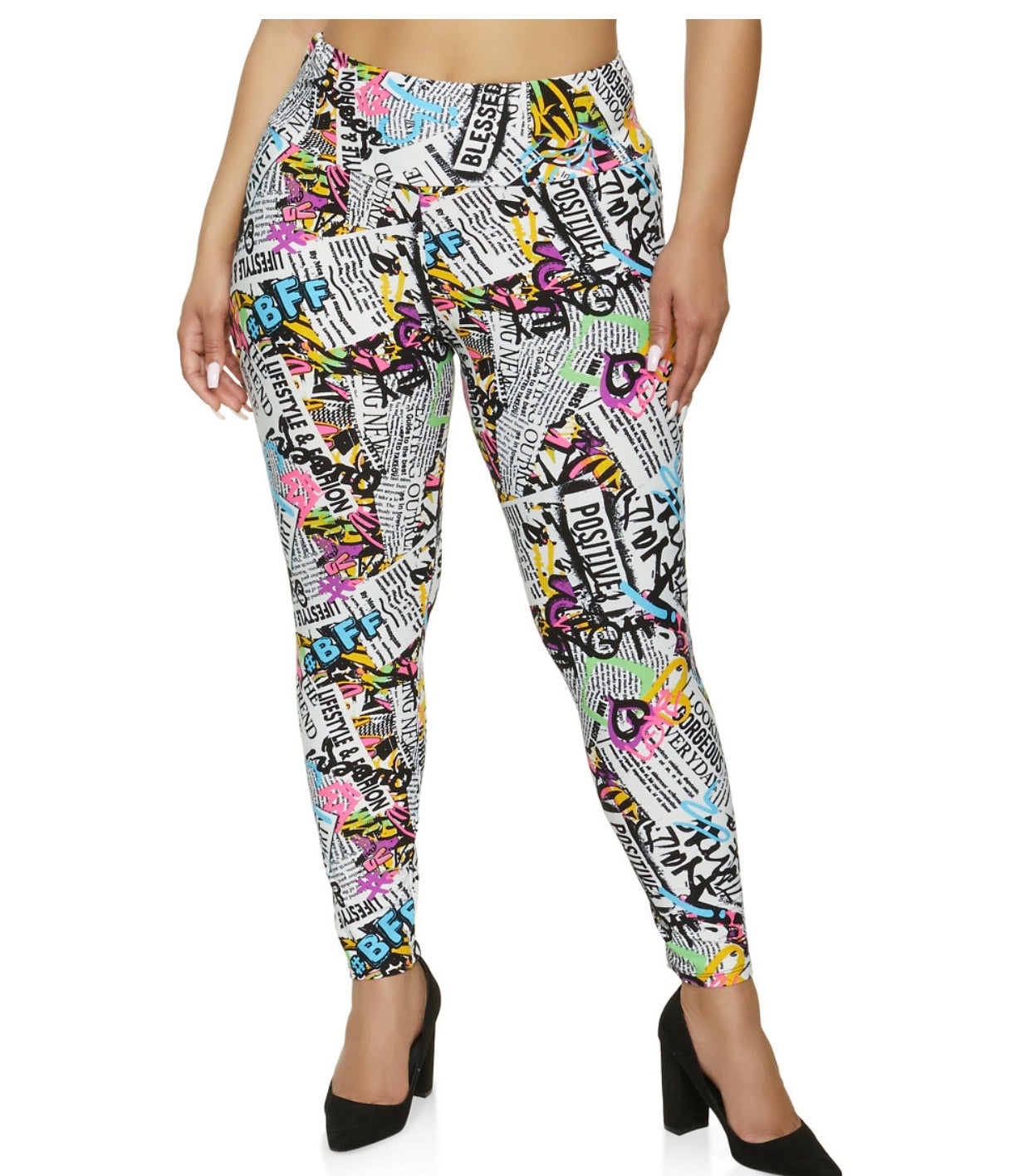 Plus Size Graffiti Print Leggings