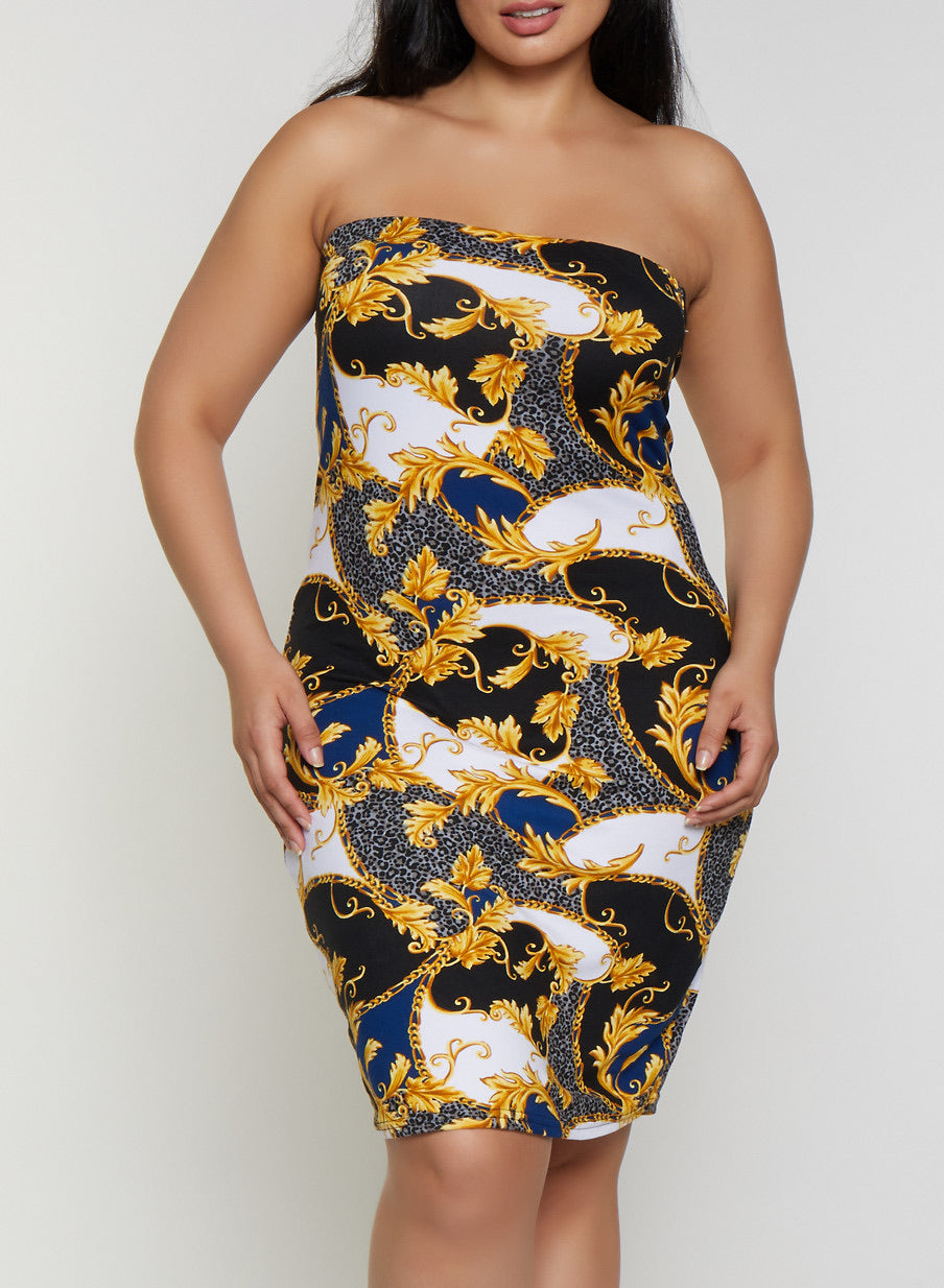 Plus Size Printed Tube Dress